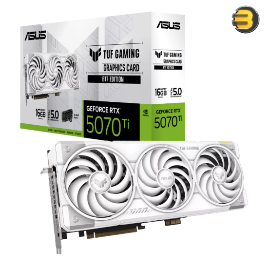 ASUS TUF Gaming GeForce RTX 5070 Ti 16GB GDDR7 BTF White Edition Graphics Card – 16 GB GDDR7, 8960 CUDA Cores, PCIe 5.0, Dual BIOS, Military-Grade Components, HDMI 2.1b & DisplayPort 2.1b Support ASUS TUF Gaming GeForce RTX 5070 Ti 16GB GDDR7 BTF White Edition Graphics Card – 16 GB GDDR7, 8960 CUDA Cores, PCIe 5.0, Dual BIOS, Military-Grade Components, HDMI 2.1b & DisplayPort 2.1b Support