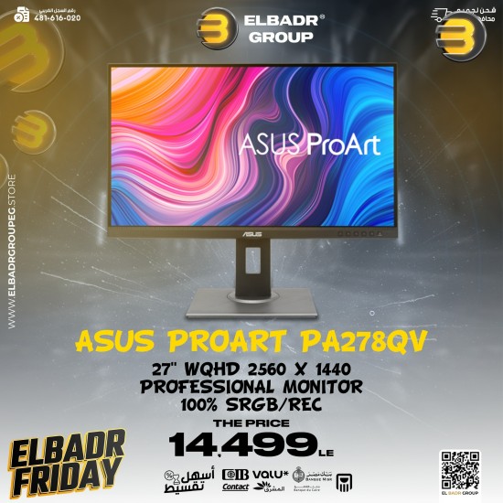 ASUS ProArt Display PA278QV 27" WQHD 2560 x 1440 Professional Monitor, 100% sRGB/Rec. 709 Delta E < 2, IPS, DisplayPort HDMI DVI-D Mini DP, Calman Verified, Eye Care, Anti-glare, Tilt Pivot Swivel Height Adjustable