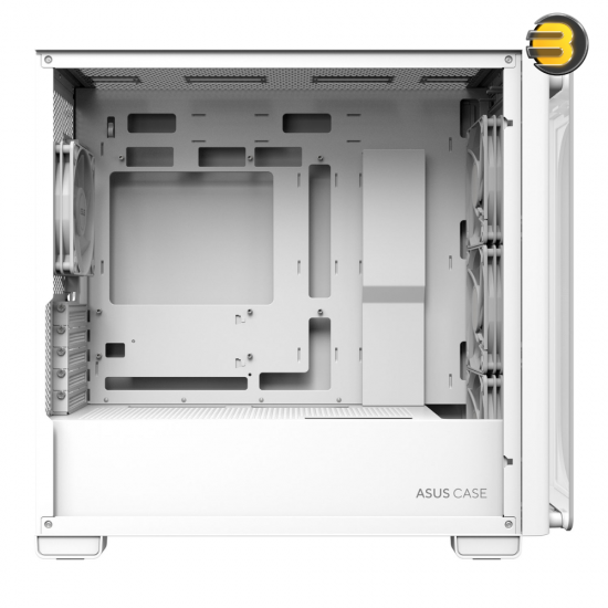 ASUS A23 PLUS White micro-ATX - support for hidden-connector motherboards, 360 mm radiators, and 380 mm graphics cards, 4 pre-installed ARGB fans and clean cable management.