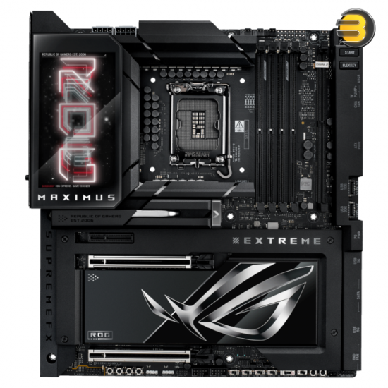 ASUS ROG MAXIMUS Z890 EXTREME — Intel Z890 LGA 1851 E-ATX motherboard, Advanced AI PC-ready, 24+2+1+2 stages, DDR5, WiFi7, 2.5G/10G LAN, PCIe 5.0 M.2, Thunderbolt 5, USB Type-C, AI OC, 5 Inch LCD Screen