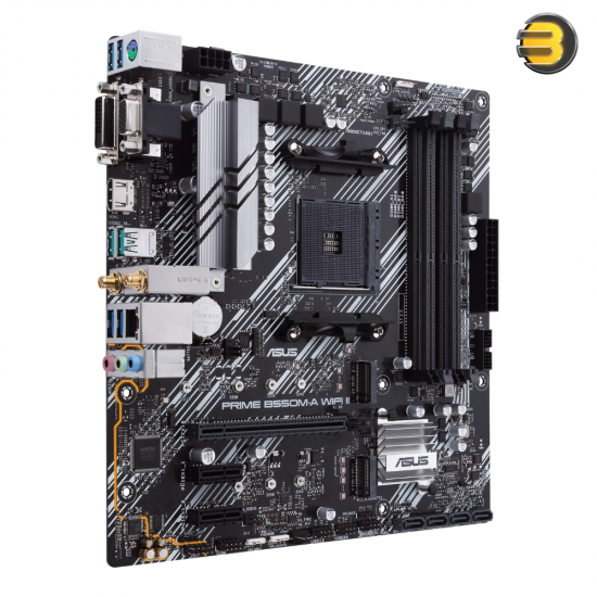 ASUS PRIME B550M-A WIFI II AM4 micro-ATX motherboard with Wi-Fi 6, PCIe 4.0 x16, dual M.2 slots, 4 DDR4 slots and Realtek 7.1 audio shielding