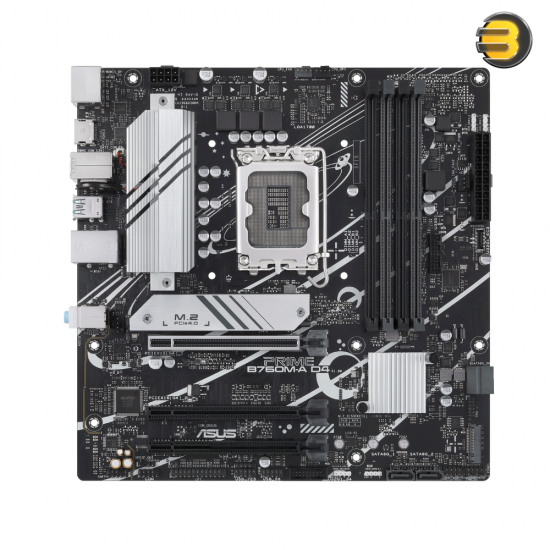 ASUS B760M-A Prime D4 — LGA 1700 mATX Motherboard - PCIe 4.0, 2xM.2 Slots,2.5Gb LAN, DisplayPort,Dual HDMI,Rear USB 3.2 Gen 2, Front 1 Type-C, Aura Sync
