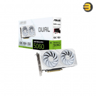 ASUS Dual GeForce RTX 5060 White OC Edition 8GB GDDR7 — PCIe 5.0, 3840 CUDA cores, 28 Gbps, 128-bit, Boost up to 2565 MHz, 3x DisplayPort 2.1b + 1x HDMI 2.1b, 2.5‑slot, Axial‑tech fans with 0dB mode, SFF‑ready, recommended PSU 550W