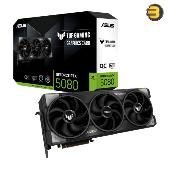 ASUS TUF Gaming GeForce RTX™ 5080 16GB GDDR7 OC Edition Graphics Card - PCI Express 5.0 - 1858 TOPs AI Performance - 10752 CUDA Cores - 30 Gbps Memory Speed - 256-bit Interface - 3 x DisplayPort 2.1b & 2 x HDMI 2.1b - Aura Sync ARGB