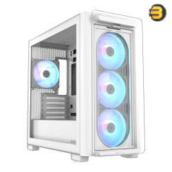 ASUS A23 PLUS White micro-ATX - support for hidden-connector motherboards, 360 mm radiators, and 380 mm graphics cards, 4 pre-installed ARGB fans and clean cable management.