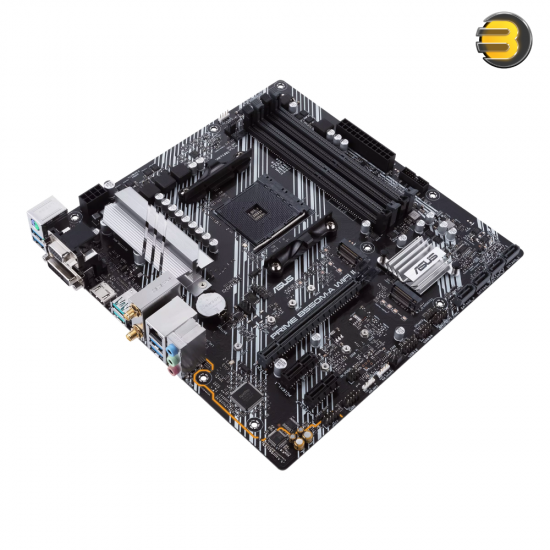 ASUS PRIME B550M-A WIFI II AM4 micro-ATX motherboard with Wi-Fi 6, PCIe 4.0 x16, dual M.2 slots, 4 DDR4 slots and Realtek 7.1 audio shielding