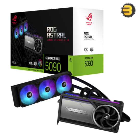 ASUS ROG Astral LC GeForce RTX 5090 32GB GDDR7 OC Edition Graphics Card — NVIDIA Blackwell Architecture, 3593 AI TOPS, 360mm AIO Liquid Cooler, Full-Coverage Cold Plate, 80A MOSFET, PCIe 5.0, 3x DP 1.4a, HDMI 2.1a, Dual BIOS, RGB, GPU Tweak III, GPU Guard