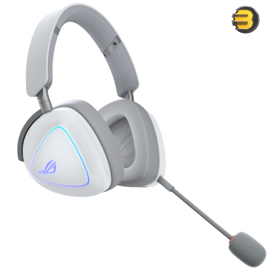 ASUS ROG Delta II Tri-Mode Wireless Gaming Headset White ASUS ROG Delta II wireless gaming headset with RGB lighting, detachable boom microphone and tri-mode connectivity White