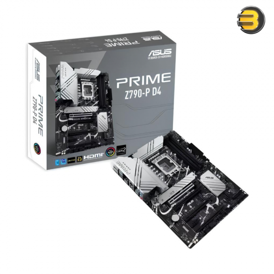 ASUS PRIME Z790-P D4 ATX Motherboard — Intel LGA 1700 Socket, Intel Z790 Chipset, Supports 12th/13th/14th Gen Intel Core CPUs, DDR4 5333(OC) Up to 128GB, PCIe 5.0 x16, 3x M.2 PCIe 4.0 Slots, Realtek 2.5Gb Ethernet, USB 3.2 Gen 2x2 Type-C, HDMI, DisplayPor