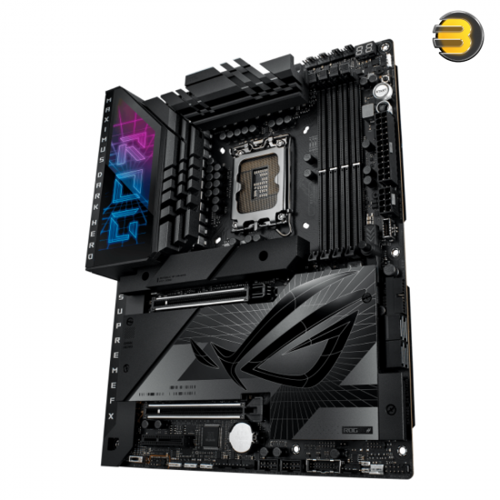 ASUS ROG MAXIMUS Z790 DARK HERO DDR5 Motherboard — AEMP II & DIMM Flex, Intel Wi-Fi 7 with ASUS WiFi Q-Antenna, 5x M.2 slots, PCIe 5.0 NVMe SSD slot onboard, PCIe 5.0 x16 SafeSlots with PCIe Slot Q-Release, 2x Thunderbolt 4 ports, USB 20Gbps Type-C fr