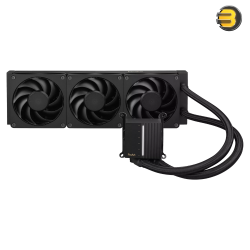 ASUS ProArt LC 360 -  all-in-one CPU liquid cooler with illuminated system status meter and three matte black Alphacool Apex Stealth Metal Power fans