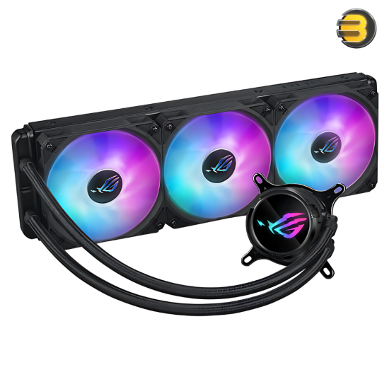 ASUS ROG Strix LC III 360 aRGB CPU Liquid Cooling, 360mm Radiator, 3x ROG Strix AF-12S aRGB 120mm Fans, 2200 RPM Fan Speed, 70.38 CFM Ariflow, 360° Rotating ROG Logo, Black | 90RC00T1-M0UAY0