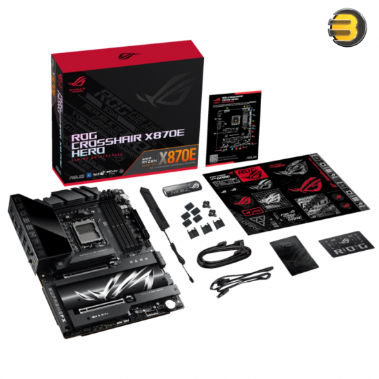 ASUS ROG CROSSHAIR X870E HERO — AMD X870E AM5 ATX motherboard, Advanced AI PC ready, 18+2+2 power stages, DDR5, PCIe 5.0, 5x M.2, Wi-Fi 7, USB4, AI Overclocking, Core Flex, PCIe Slot Q-Release Slim