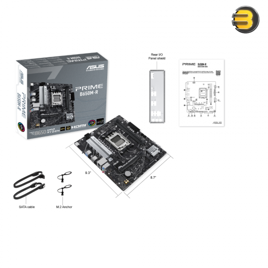 ASUS PRIME B650M-R - AMD B650 Micro-ATX motherboard, DDR5, PCIe 4.0 support, Realtek 2.5Gb Ethernet, HDMI™, SATA 6 Gbps, front USB 5Gbps Type-C®, BIOS FlashBack™, Two-Way AI Noise Cancelation, Aura Sync