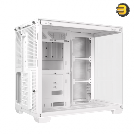 ASUS A32 ATX Dual-Chamber PC Case White - Panoramic Design, Supports Up to 420mm Graphics Cards, 360mm Radiators, and CPU Air Coolers Up to 165mm, Sleek High-Performance Gaming Chassis