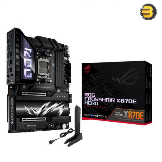 ASUS ROG CROSSHAIR X870E HERO — AMD X870E AM5 ATX motherboard, Advanced AI PC ready, 18+2+2 power stages, DDR5, PCIe 5.0, 5x M.2, Wi-Fi 7, USB4, AI Overclocking, Core Flex, PCIe Slot Q-Release Slim