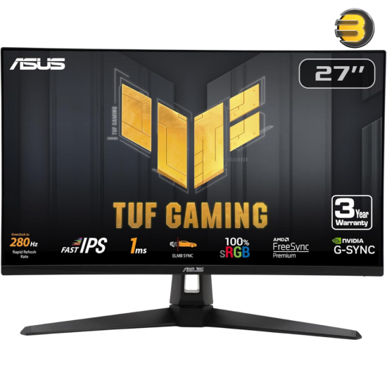 ASUS TUF Gaming VG279QM1A Gaming Monitor – 27-inch, Full HD(1920x1080), 280Hz(OC), Fast IPS, ELMB Sync, 1ms (GTG), Freesync Premium, G-Sync compatible, Variable Overdrive, 100% sRGB, HDR