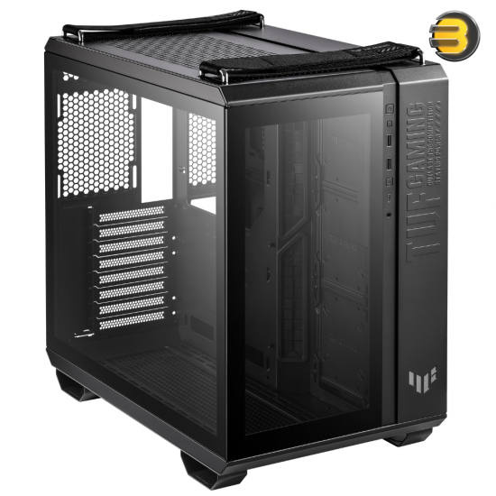 ASUS TUF Gaming GT502 Black ATX Mid-Tower Computer Case,Front Panel RGB Button,USB 3.2 Type-C,2x USB 3.0 Ports,Tool-free Side Panel,ARGB Hub, 360mm and 280mm Radiator compatible, Fabric Handle on top.