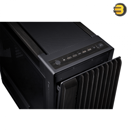 ASUS PROART PA602 WOOD TG PWM BLACK – Mid Tower Case supporting EATX/ATX/Micro-ATX/Mini-ITX/DTX/Mini-DTX, featuring 4× 2.5 bays, 4× 2.5/3.5 combo bays, 8+2 expansion slots, and front I/O: 2× USB 3.2 Gen1, 1× USB 3.2 Gen2x2 Type-C, 2× USB