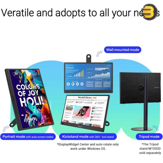 ASUS ZenScreen MB169CK 15.6" Full HD Portable IPS Monitor ASUS ZenScreen MB169CK 15.6 inch portable monitor with Full HD IPS panel, USB Type-C connectivity and included kickstand