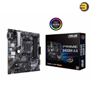 ASUS B450M-A II Prime AMD AM4 mATX Motherboard — NVMe, HDMI 2.0b/DVI/D-Sub, USB 3.2 Gen 2, BIOS Flashback, and Aura Sync ASUS B450M-A II Prime AMD AM4 mATX Motherboard — NVMe, HDMI 2.0b/DVI/D-Sub, USB 3.2 Gen 2, BIOS Flashback, and Aura Sync