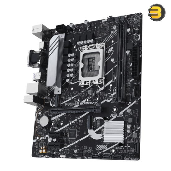 ASUS Prime B760M-K — Intel B760 LGA 1700 mATX motherboard with PCIe 4.0, two PCIe 4.0 M.2 slots, DDR5, Realtek 2.5Gb Ethernet, VGA, HDMI, SATA 6 Gbps, front USB 3.2 Gen 1, Aura Sync