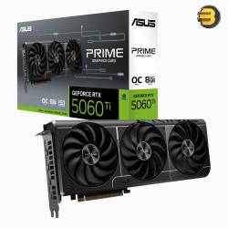 ASUS PRIME GeForce RTX 5060 Ti 8GB GDDR7 OC Edition Graphics Card, PCIe 5.0 — 4608 CUDA Cores, 2647 MHz OC Clock, 28 Gbps Memory Speed, 128-bit Memory Interface, 2.5-Slot, Triple Axial-tech Fans, HDMI 2.1b, 3x DisplayPort 2.1b, 550W PSU Recommended