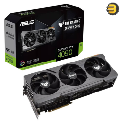 ASUS TUF Gaming GeForce RTX 4090 OC Edition 24GB GDDR6X — 384-bit Memory, 2565 MH Boost Clock, 16384 Cuda Cores, 21 Gbps, 3.65 Slot, PCI 4.0, OpenGL4.6 | 90YV0IE0-M0NA00