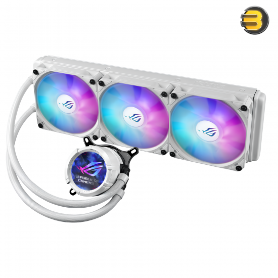 ASUS ROG STRIX LC III 360 ARGB LCD White Edition All-in-One Liquid CPU Cooler — 360mm Aluminum Radiator, 3x 120mm ROG STRIX AF-12S ARGB Fans, 2.1 Inch Full-Color IPS LCD Pump Display (360° Rotatable), 7th Gen V2 Asetek Pump, Copper CPU Plate, PWM Control,