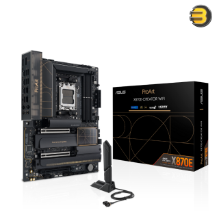 ASUS ProArt X870E-CREATOR WIFI — AMD AM5 X870E ATX Motherboard PCIe 5.0 x16 slots with full support for next-gen GPUs, 16+2+2 power stages, DDR5, dual USB4, 10 Gb & 2.5 Gb LAN, WiFi 7, four M.2 slots ASUS ProArt X870E-CREATOR WIFI — AMD AM5 X870E ATX Motherboard PCIe 5.0 x16 slots with full support for next-gen GPUs, 16+2+2 power stages, DDR5, dual USB4, 10 Gb & 2.5 Gb LAN, WiFi 7, four M.2 slots