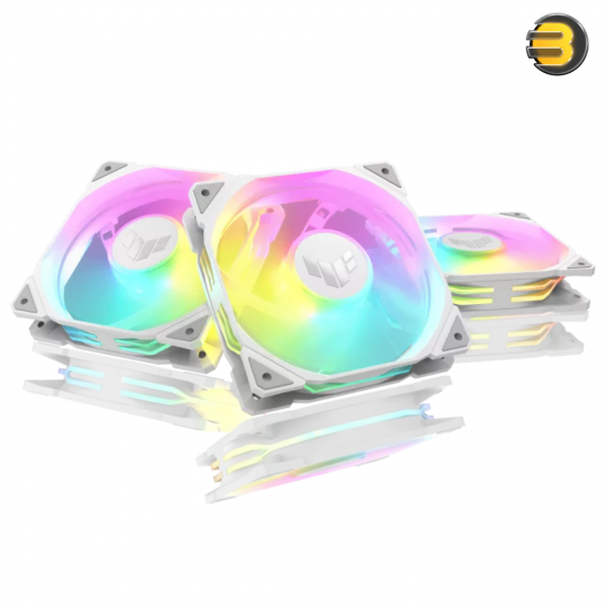 ASUS TUF Gaming TR120 ARGB Reverse Blade 120mm Fan – 28mm Thick Frame, 2.75mm H₂O Static Pressure, 16 Addressable RGB LEDs, Aura Sync, PWM Control (White)