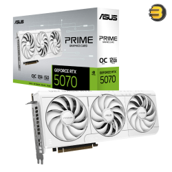 ASUS PRIME GeForce RTX 5070 White OC Edition 12GB GDDR7, NVIDIA Blackwell Architecture, 6144 CUDA Cores, 2.5 Slot Cooling, Axial-Tech Triple Fans, PCIe 5.0, DLSS 4 & Reflex 2, Dual BIOS, Aura Sync RGB, Compact SFF-Friendly Design