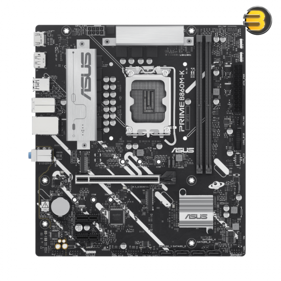 ASUS PRIME B860M-K – Intel LGA1851 DDR5 Micro-ATX Motherboard, 2 DIMM Slots, PCIe 4.0 x16, 2× M.2, 4 SATA, 2.5GbE, 7.1 HD Audio, ASUS 5X Protection, Aura Sync