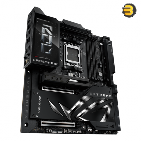 ASUS ROG Crosshair X870E Extreme — E-ATX AMD AM5 motherboard with X870E chipset, dual PCIe 5.0 x16 slots, up to 5x M.2 (multiple PCIe 5.0), DDR5 up to 256GB with EXPO/AEMP, USB4, Wi‑Fi 7, 10Gb + 5Gb LAN, premium VRM and 5-inch onboard LCD for system monit