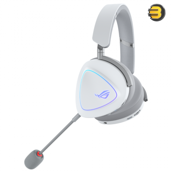 ASUS ROG Delta II Tri-Mode Wireless Gaming Headset White ASUS ROG Delta II wireless gaming headset with RGB lighting, detachable boom microphone and tri-mode connectivity White