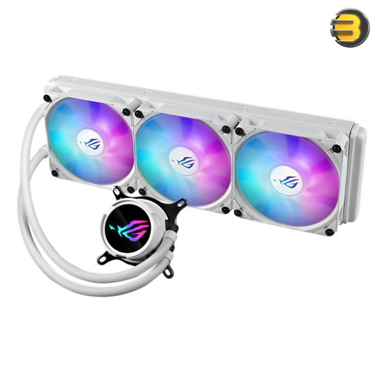 ASUS ROG Strix LC III 360 White ARGB CPU Liquid Cooling, 360mm Radiator, 3x ROG Strix AF-12S aRGB 120mm Fans, 2200 RPM Fan Speed, 70.38 CFM Ariflow, 360° Rotating ROG Logo | 90RC00T2-M0UAY0