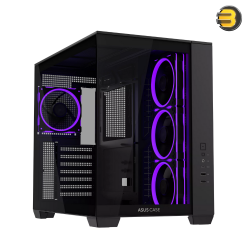 ASUS A32 PLUS ATX Mid-Tower Case (Black) – Dual-Chamber Design, Panoramic Tempered Glass Panels, Supports 360 mm Radiators & 420 mm GPUs