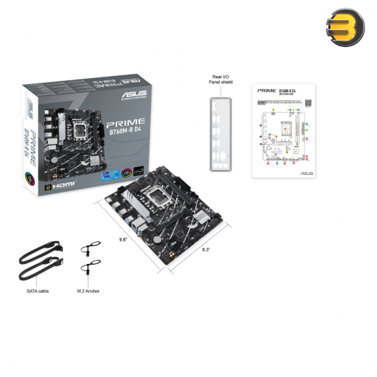 ASUS PRIME B760M-R D4 - Intel® B760 LGA 1700 micro-ATX motherboard with PCIe 4.0, two PCIe 4.0 M.2 slots, DDR4, Realtek 2.5Gb Ethernet, HDMI™, SATA 6 Gbps, front USB 5Gbps ports, Aura Sync