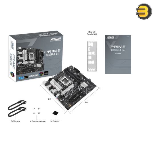 Asus PRIME B760M-A D4-CSM — PCIe 4.0, 2x M.2 slots, Realtek 2.5Gb Ethernet, DisplayPort, Dual HDMI, SATA 6 Gbps, rear USB 3.2 Gen 2, front USB 3.2 Gen 1 Type-C, Aura Sync