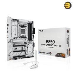 ASUS B850 MAX GAMING WIFI W — ATX AM5 motherboard, AMD B850 chipset, Ryzen 9000/8000/7000 support, DDR5 up to 8000+ MT/s (OC) via EXPO/AEMP, PCIe 5.0 x16, 3x M.2 (one PCIe 5.0)