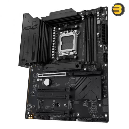 ASUS X870 MAX GAMING WIFI7 AMD AM5 ATX motherboard with Wi-Fi 7, PCIe 5.0, USB4, 3x M.2 slots, and ASUS Q-Design features