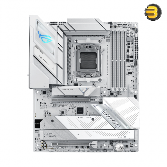 ASUS ROG STRIX B850-A GAMING WIFI7 NEO white and silver ATX motherboard with AMD AM5 socket, PCIe 5.0 x16, 4 M.2 slots, Wi-Fi 7, 5GbE and SupremeFX audio