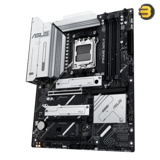 ASUS PRIME X870-P – AMD AM5 DDR5 ATX Motherboard, 4 DIMMs up to 8000+ MT/s, 1× PCIe 5.0 x16, 4× M.2, 2 SATA, 2× USB4, 1× HDMI, 2.5GbE, RAID, ASUS 5X Protection, Aura Sync