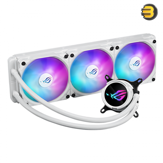 ASUS ROG Strix LC III 360 White ARGB CPU Liquid Cooling, 360mm Radiator, 3x ROG Strix AF-12S aRGB 120mm Fans, 2200 RPM Fan Speed, 70.38 CFM Ariflow, 360° Rotating ROG Logo | 90RC00T2-M0UAY0