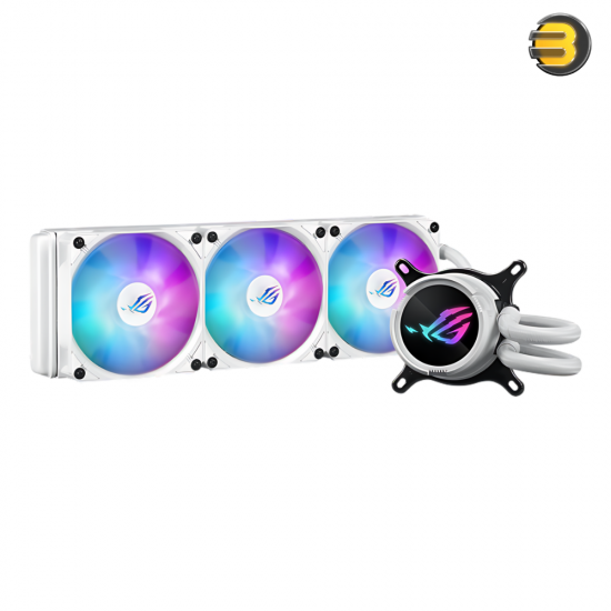 ASUS ROG Strix LC III 360 White ARGB CPU Liquid Cooling, 360mm Radiator, 3x ROG Strix AF-12S aRGB 120mm Fans, 2200 RPM Fan Speed, 70.38 CFM Ariflow, 360° Rotating ROG Logo | 90RC00T2-M0UAY0