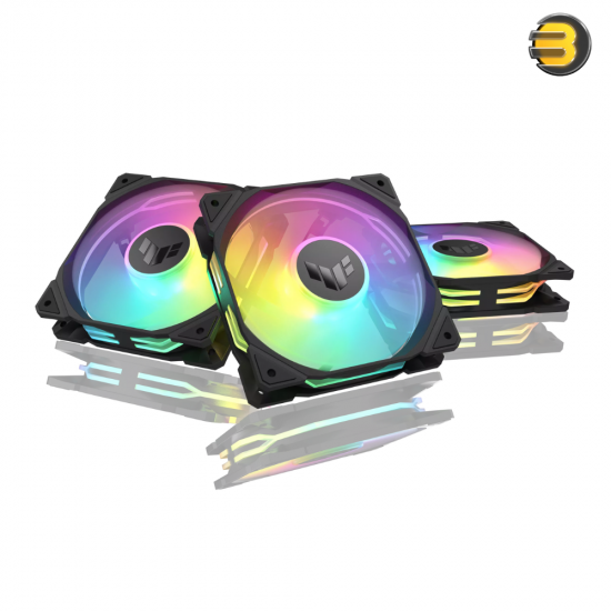 ASUS TUF Gaming TR120 ARGB Reverse Blade 120mm Fan – 28mm Thick Frame, 2.75mm H₂O Static Pressure, 16 Addressable RGB LEDs, Aura Sync, PWM Control (Black)