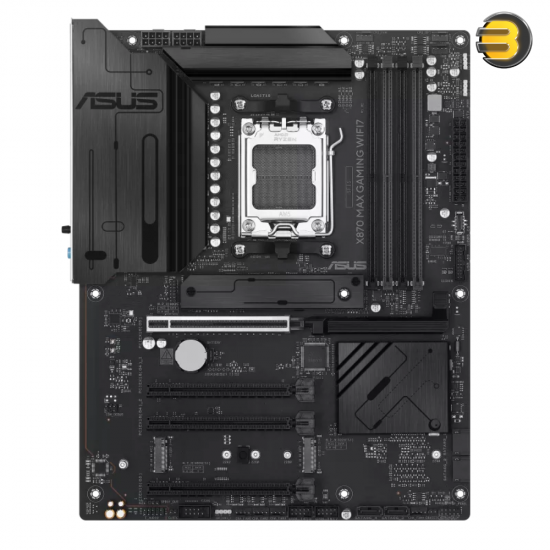 ASUS X870 MAX GAMING WIFI7 AMD AM5 ATX motherboard with Wi-Fi 7, PCIe 5.0, USB4, 3x M.2 slots, and ASUS Q-Design features