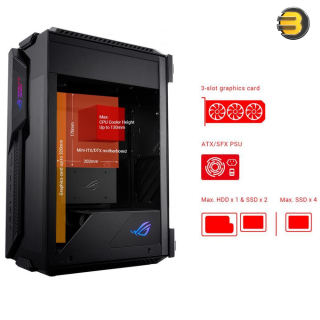 ASUS ROG Z11 Mini-ITX/DTX Mid-Tower PC Gaming Case with Patented 11° Tilt Design, Compatible with ATX Power Supply or a 3-Slot Graphics, Tempered-glass Panels, Front I/O USB 3.2 Gen 2 Type-C, Two USB 3.2 Gen 1 Type-A and ARGB Control Button