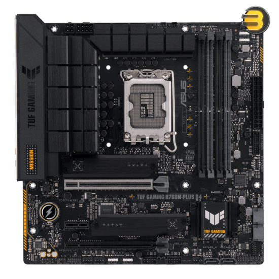 ASUS TUF GAMING B760M-PLUS D4 Intel - 13th and 12th Gen - LGA 1700 mATX motherboard,PCIe 5.0,2xPCIe 4.0 M.2 slots,DDR4,WiFi 6,2.5Gb LAN,USB 3.2 Gen 2x2 Type-C,front USB 3.2 Type-C,Thunderbolt (USB4)