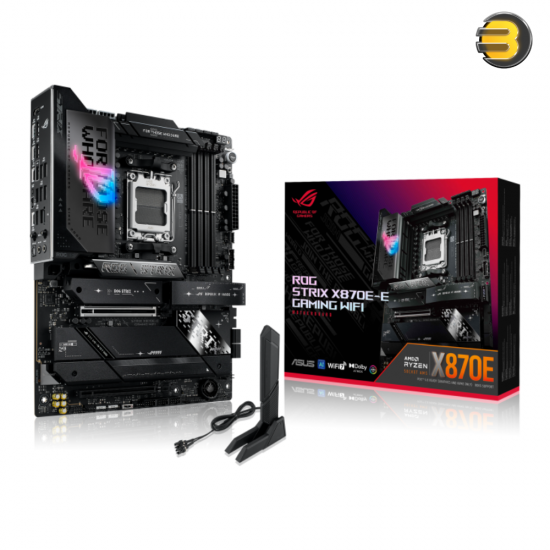 ASUS ROG STRIX X870E-E GAMING WIFI — AMD AM5 X870 ATX motherboard 18+2+2 power stages, Dynamic OC Switcher, Core Flex, DDR5 AEMP, WiFi 7, 5x M.2, PCIe 5.0, Q-Release Slim, USB4, AI OCing & Networking